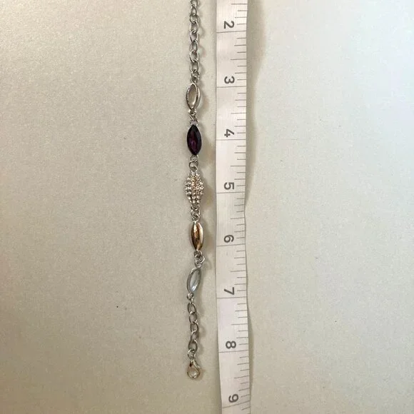 NWOT dark violet crystal earrings, necklace, and bracelet jewelry set - Picture 7 of 8